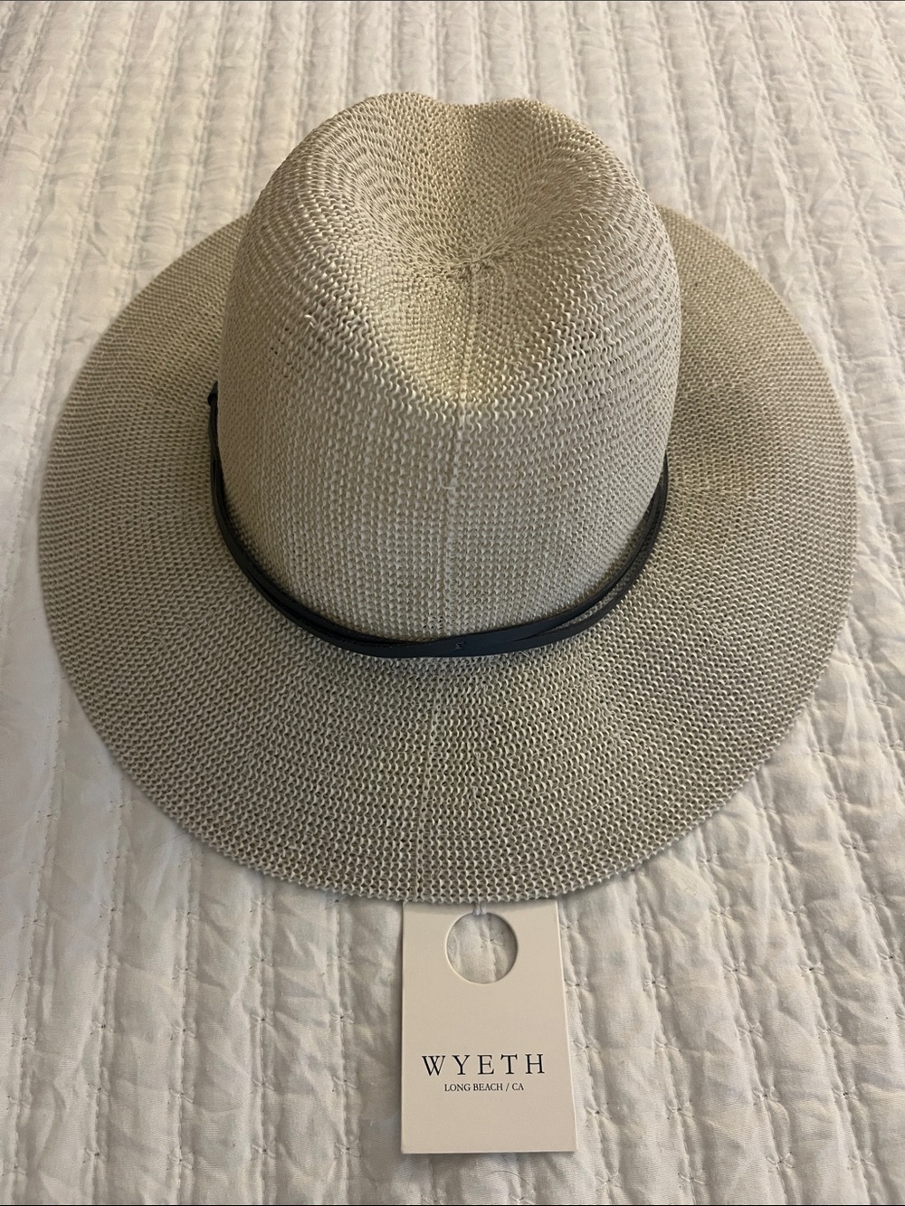 Anthropologie Cream Straw Hat with Gray Band